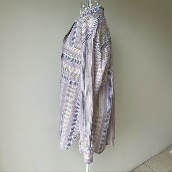 Free People High Tide Striped Boho Button-Down Top blouse pink white size S - Picture 6 of 13